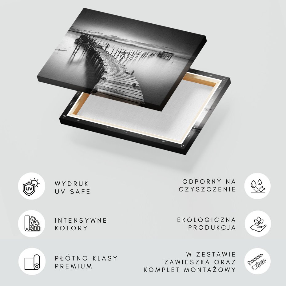 Obraz na płótnie - pomost, woda, czarny i biały