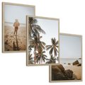 Zestaw obrazy w ramie, plakaty - plaża, palmy, morze - rama drewno