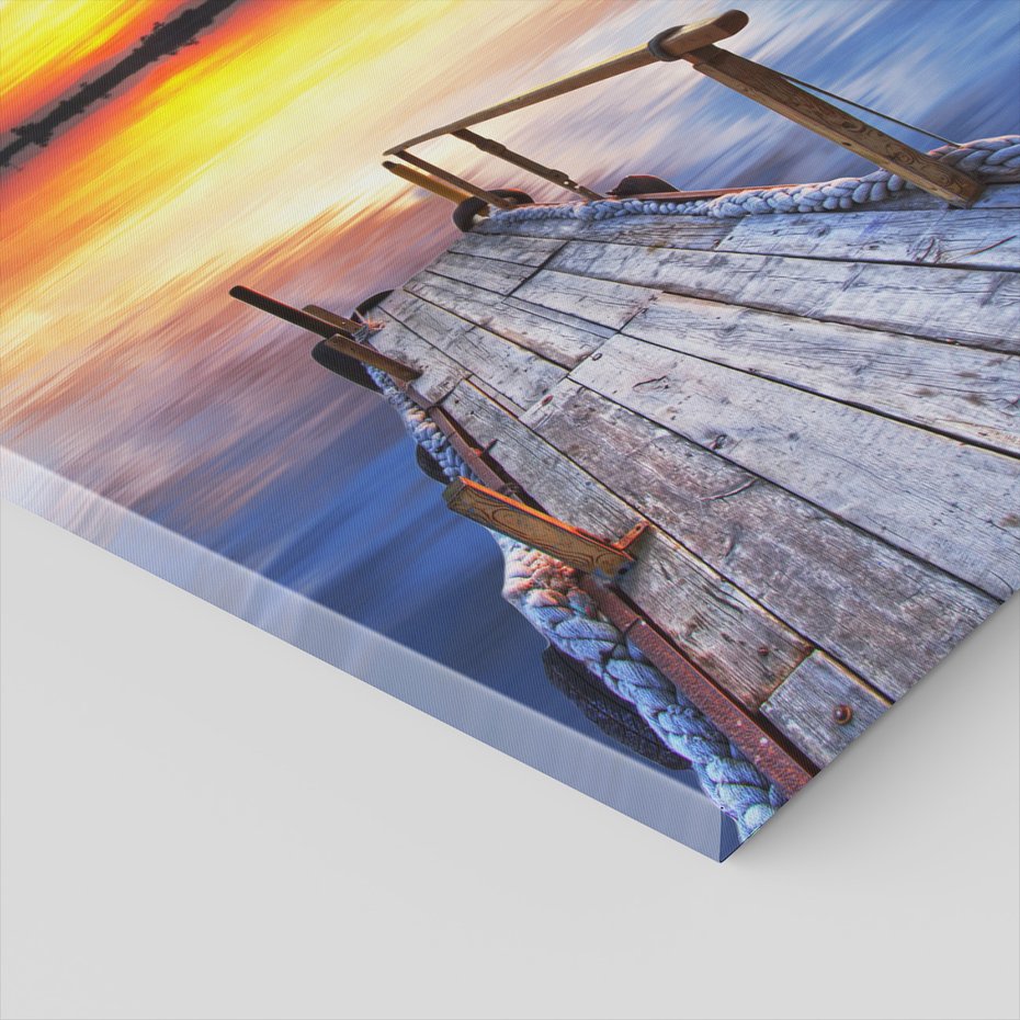 Obraz na płótnie - pomost, zachód słońca, ptaki