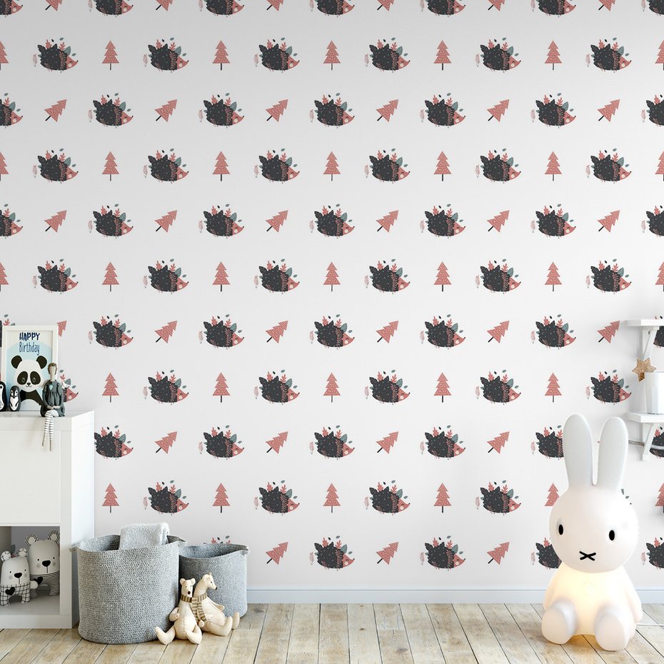 Tapeta - dziecięca, jeż, drzewo, liście