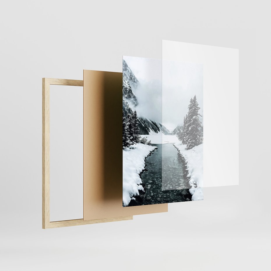 Zestaw obrazy w ramie, plakaty - zima, śnieg, krajobraz - rama drewno