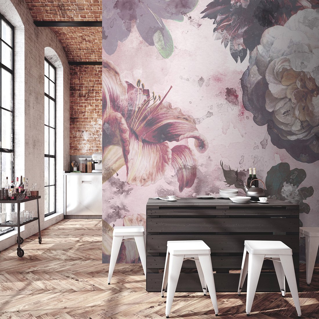 Fototapeta - loft, kwiaty, peonie