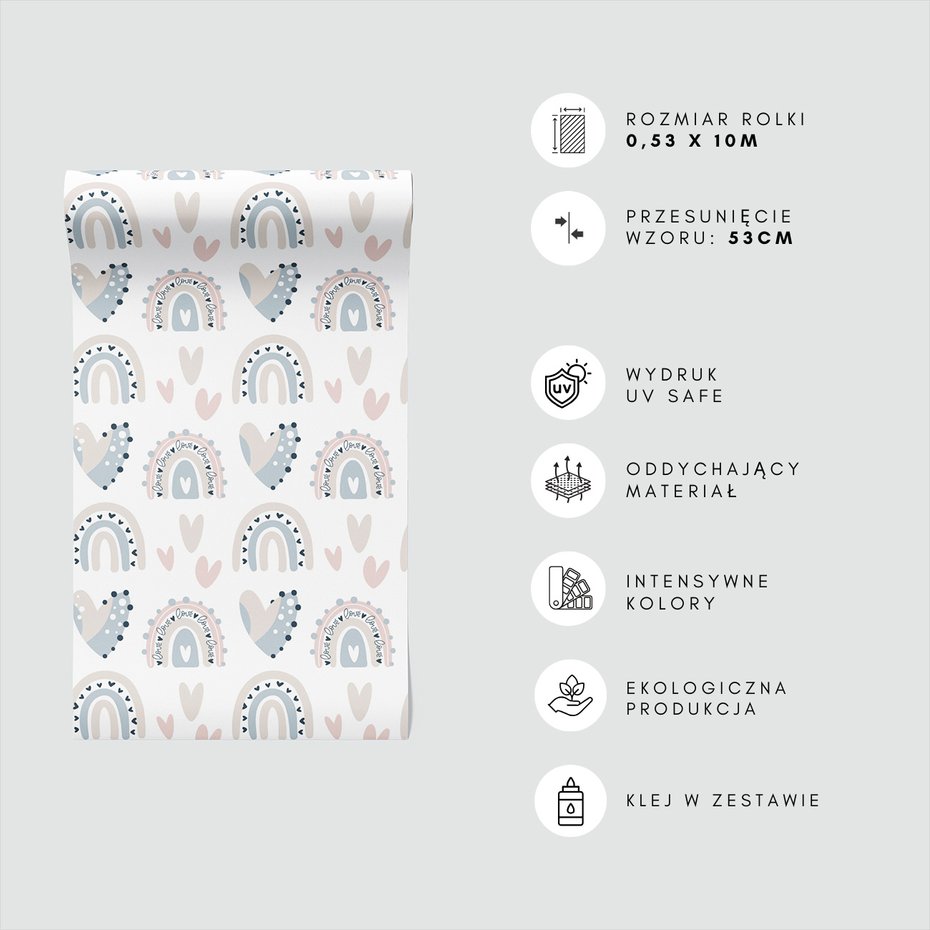 Tapeta - dziecięca, serca, tęcze,