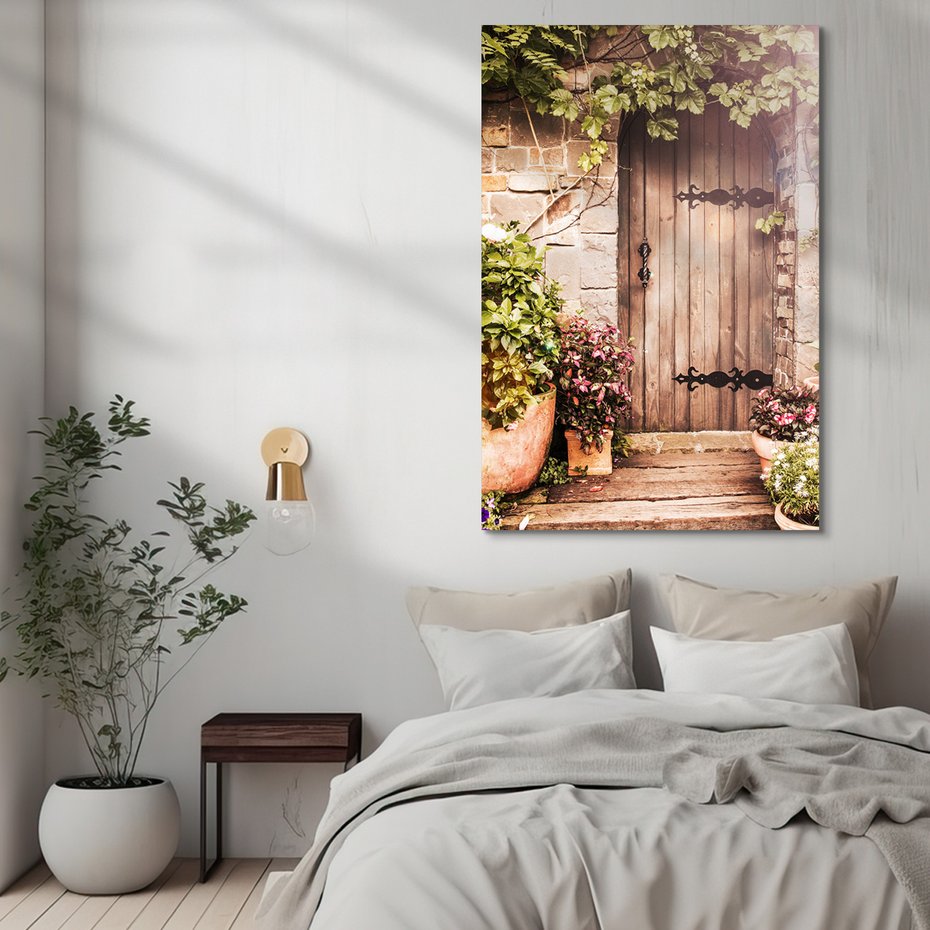 Obraz na płótnie - drzwi, kwiaty, rośliny