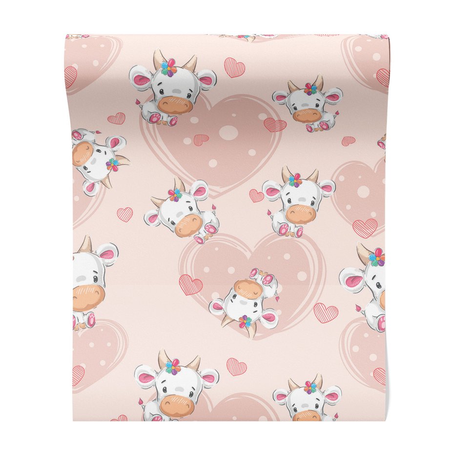 Tapeta - dziecięca, krowa, serce, kwiat