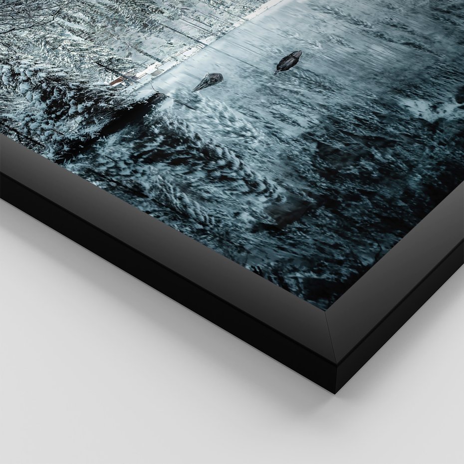 Zestaw obrazy w ramie, plakaty - zima, śnieg, góry - rama czarna