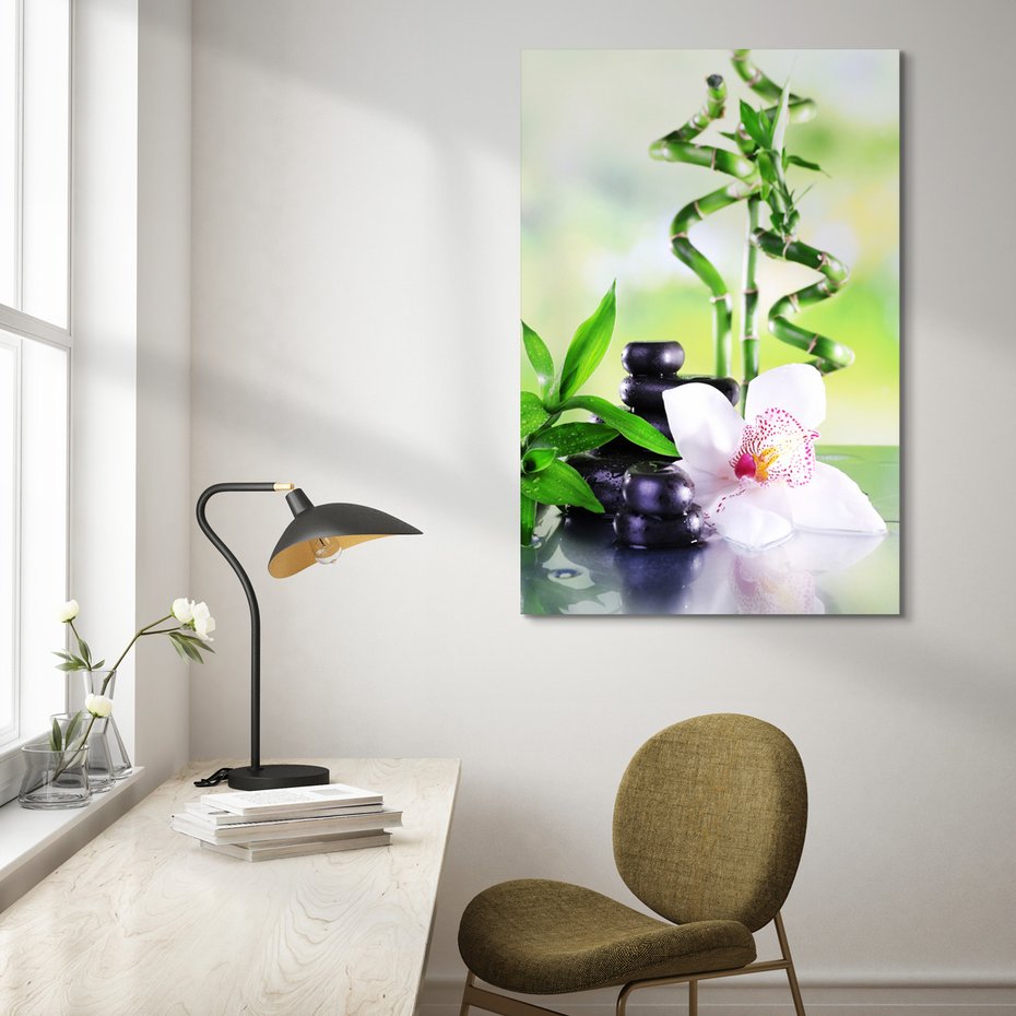 Obraz na płótnie - bambus, kamienie, orchidea