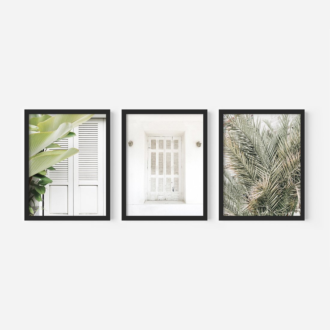 Zestaw obrazy w ramie, plakaty - liście, okno, ściana - rama czarna