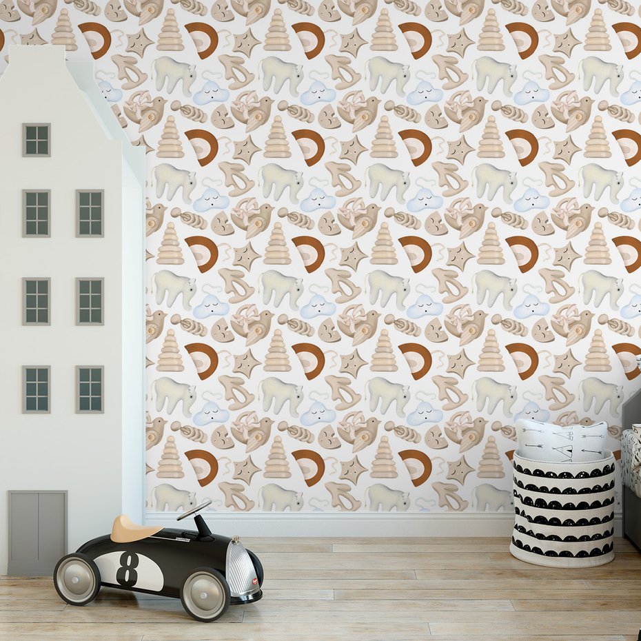 Tapeta - dziecięca, zabawki, zwierzęta,