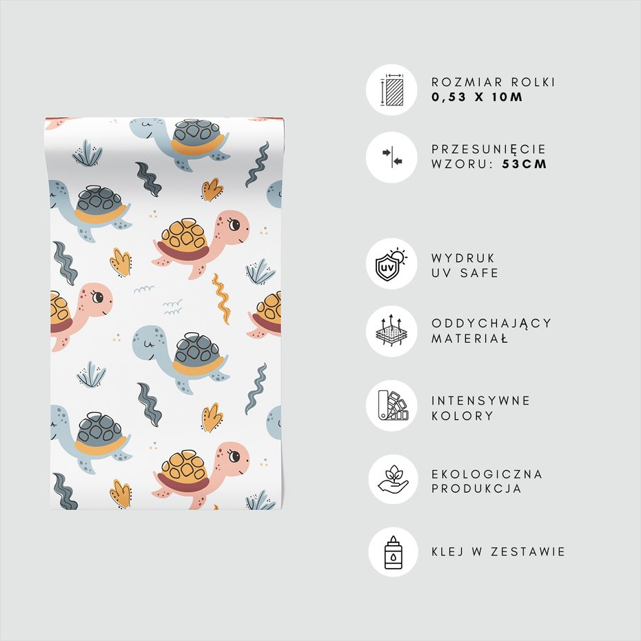 Tapeta - dziecięca, żółwie, tło, wzory