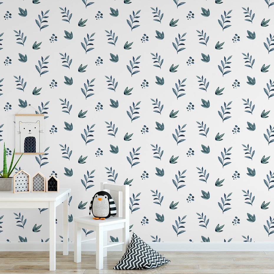 Tapeta - liście, gałązki, kropki