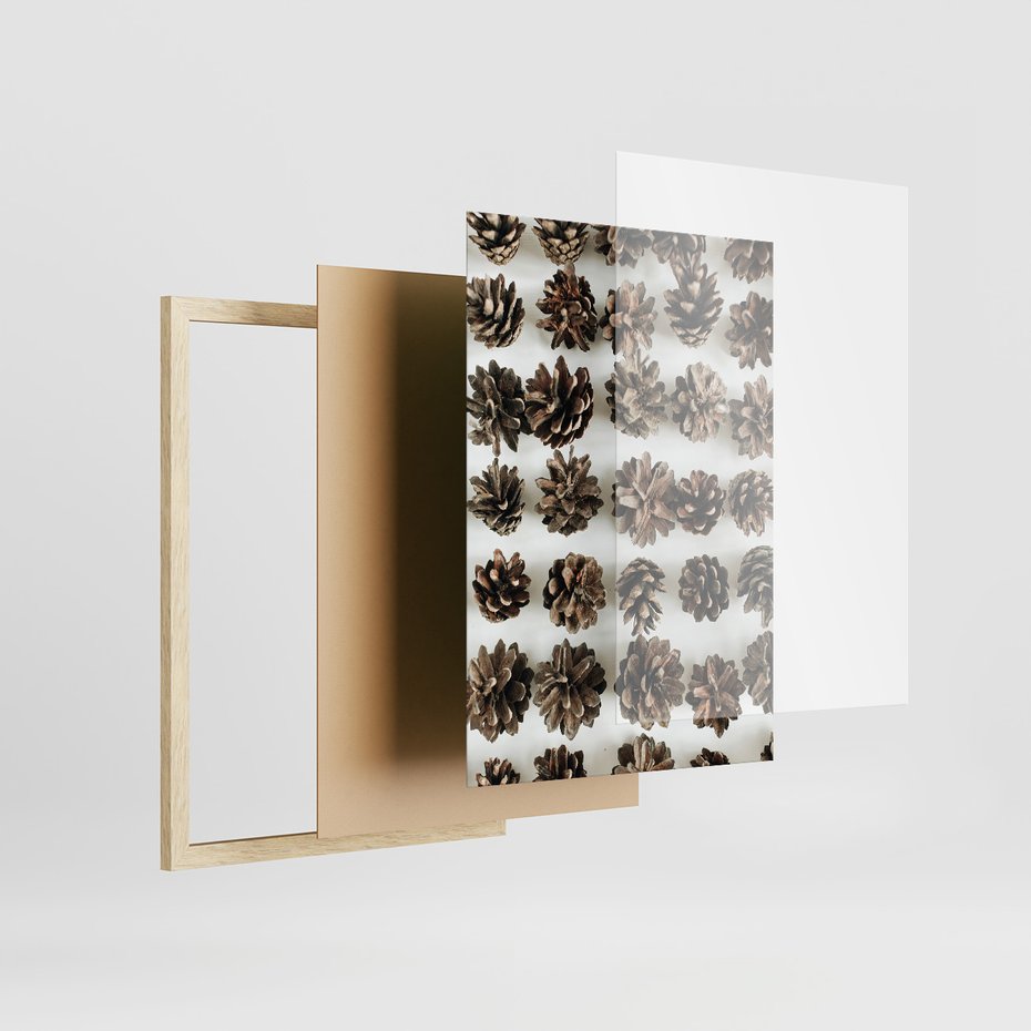 Zestaw obrazy w ramie, plakaty - szyszki, jabłka, zima - rama drewno