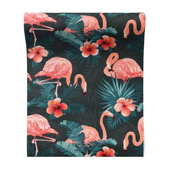 Tapeta - flamingi, kwiaty, liście