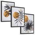 Zestaw obrazy w ramie, plakaty - liście, abstrakcja, złoto - rama czarna