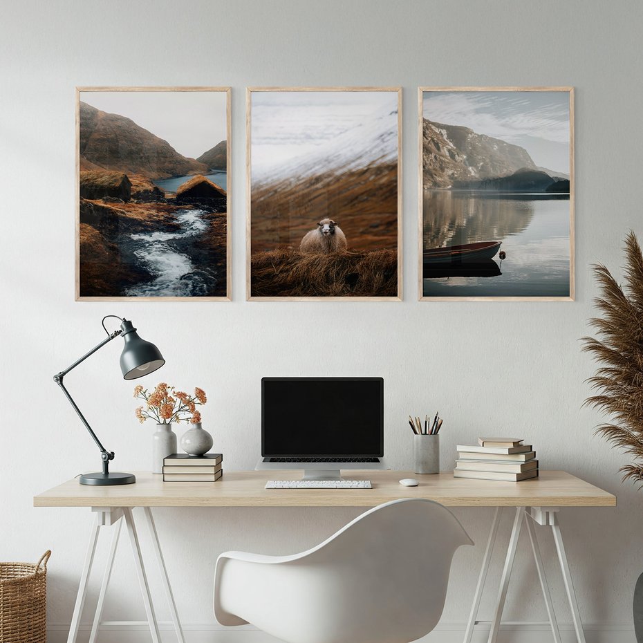Zestaw obrazy w ramie, plakaty - góry, krajobraz, natura - rama drewno
