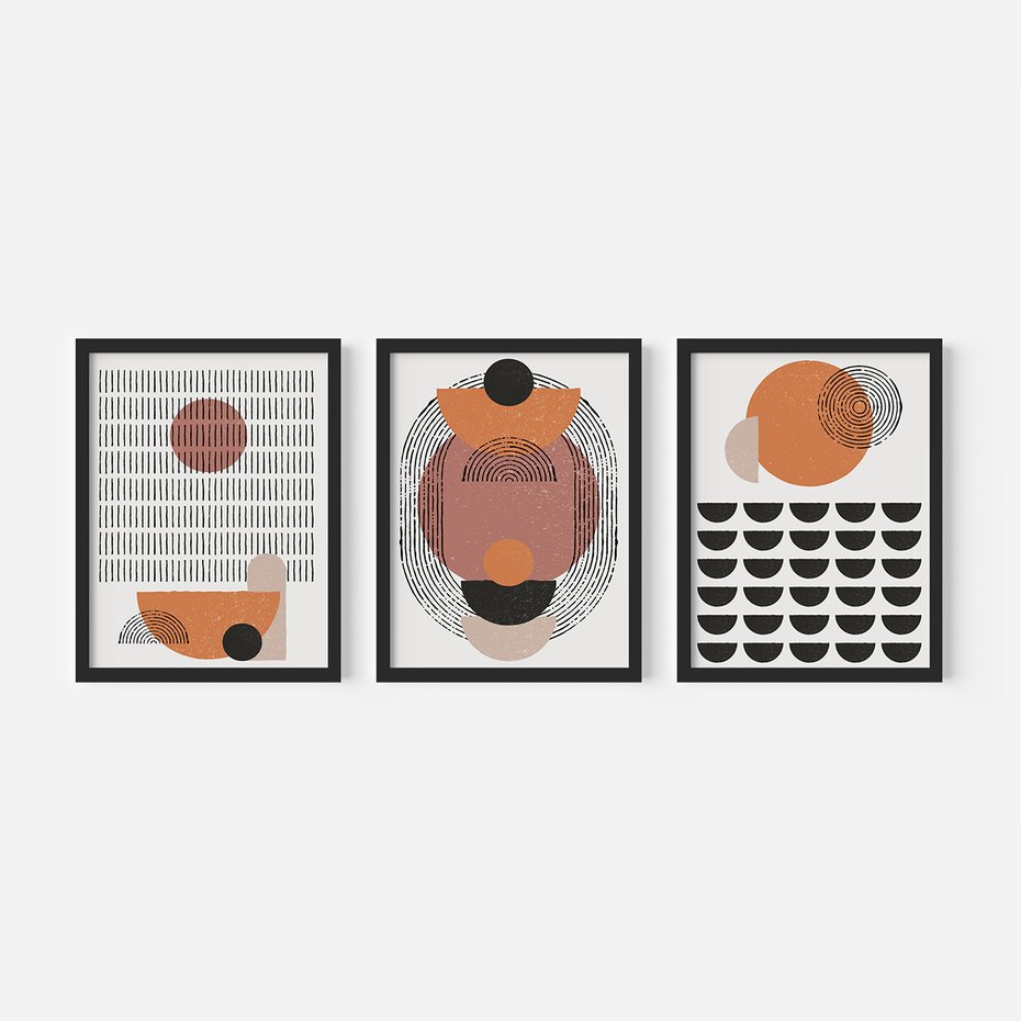 Zestaw obrazy w ramie, plakaty - abstrakcja, grafika, geometria - rama czarna