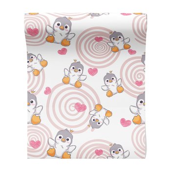 Tapeta - dziecięca, pingwiny, korona, serca