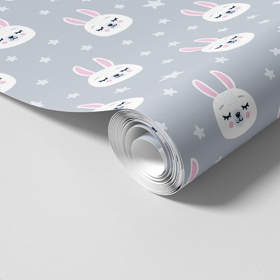 Tapeta - dziecięca, królik, gwiazdy, tło