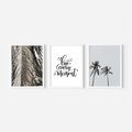 Zestaw obrazy w ramie, plakaty - liście, palmy, napisy - rama biała