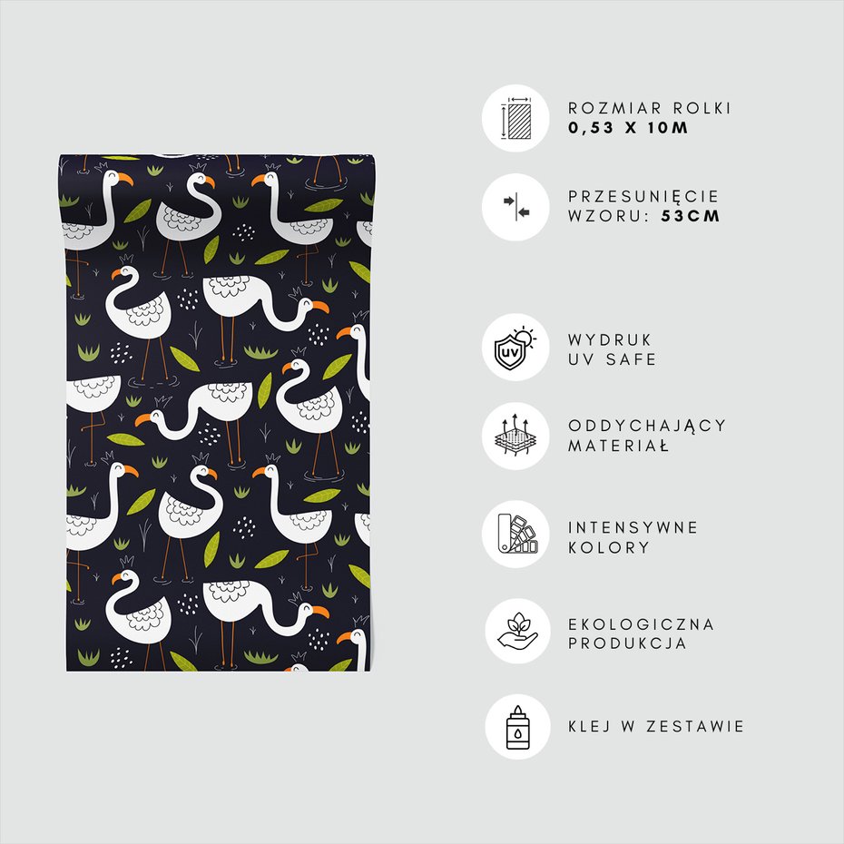 Tapeta - flamingi, liście, woda