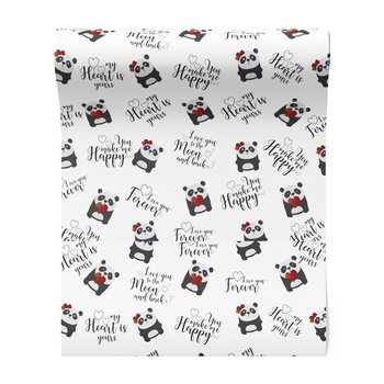 Tapeta - dziecięca, panda, serce, napisy