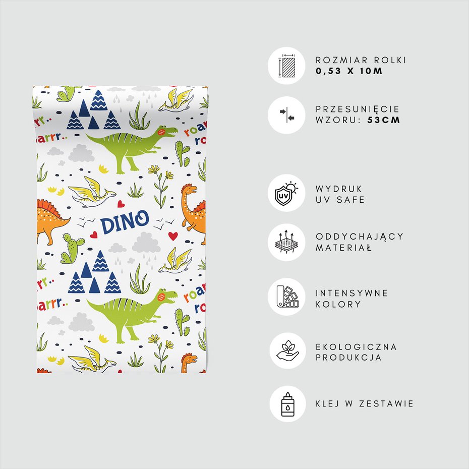 Tapeta - dziecięca, dinozaury, wzór, kaktusy