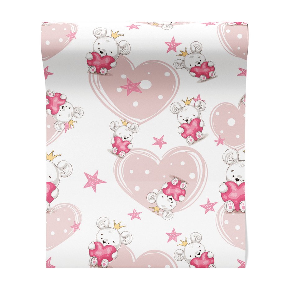 Tapeta - dziecięca, serce, korona, myszka