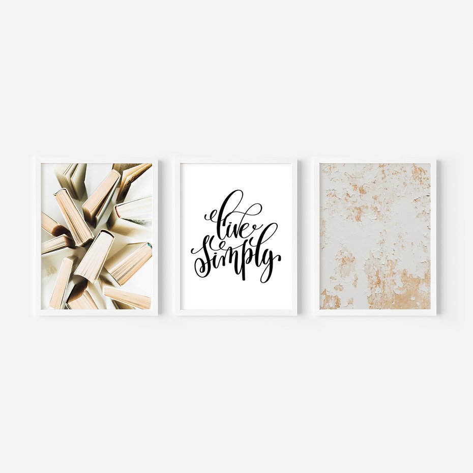 Zestaw obrazy w ramie, plakaty - książki, tekst, ściana - rama biała