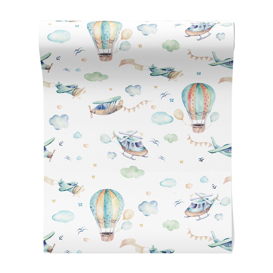 Tapeta - dziecięca, samoloty, balony