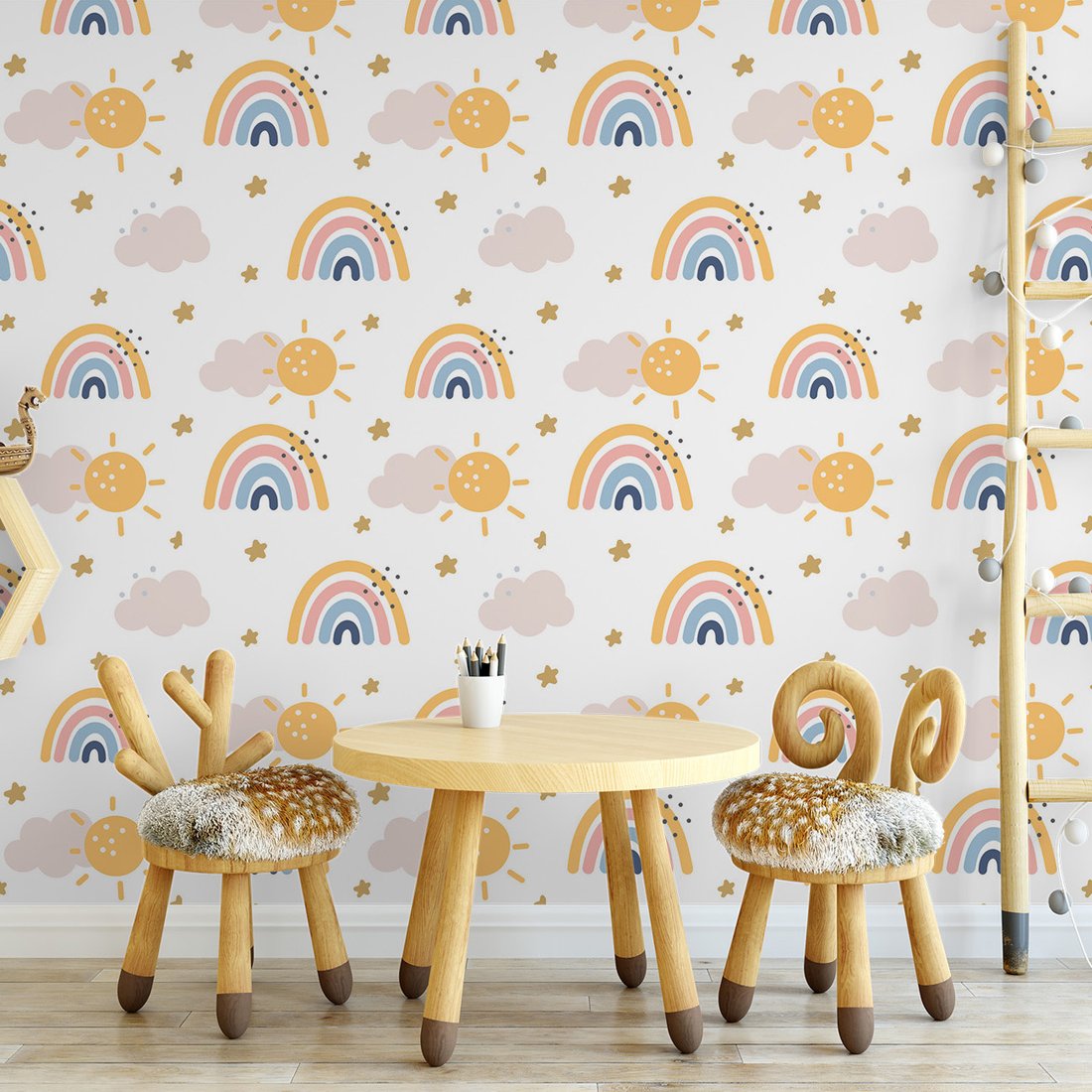 Tapeta - dziecięca, tęcza, słońce, gwiazda
