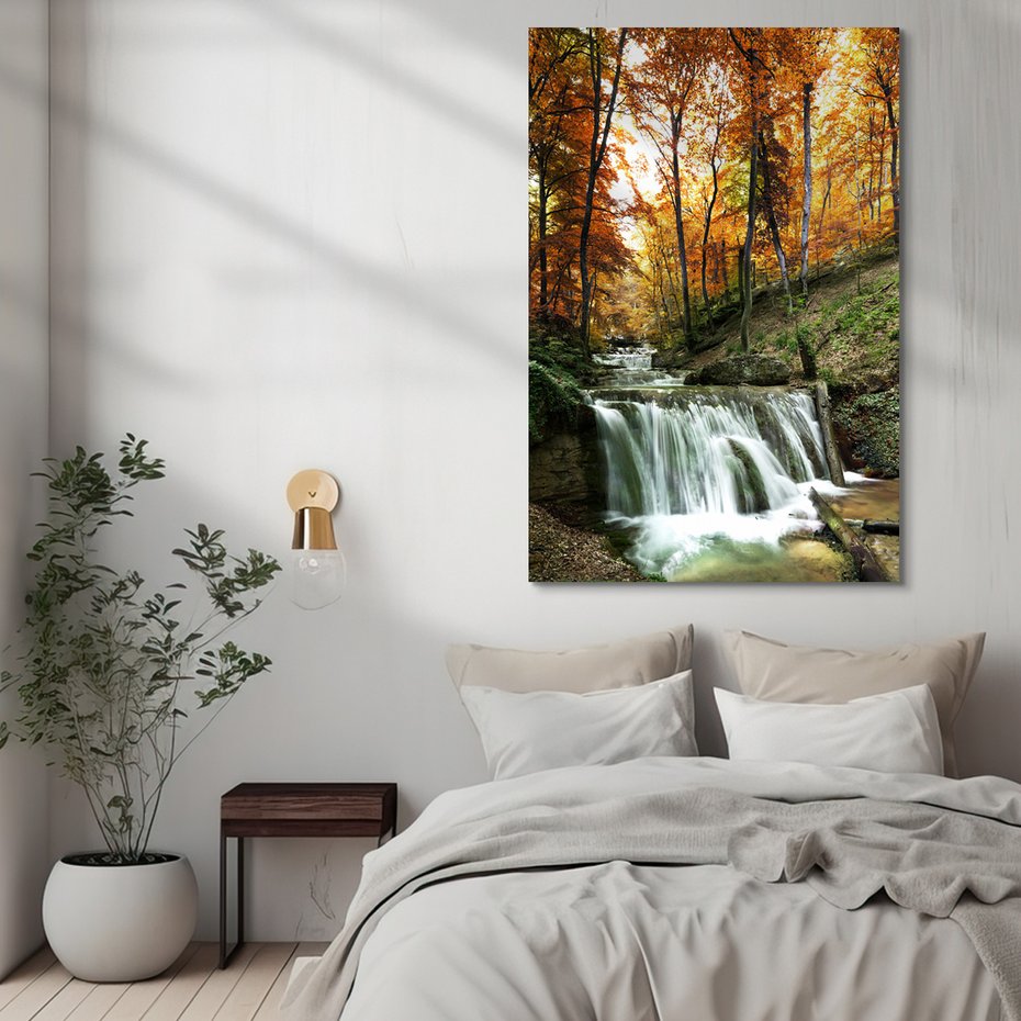 Obraz na płótnie - wodospad, jesień, las