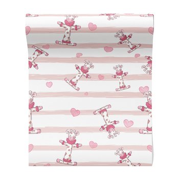 Tapeta - dziecięca, żyrafa, serce, paski