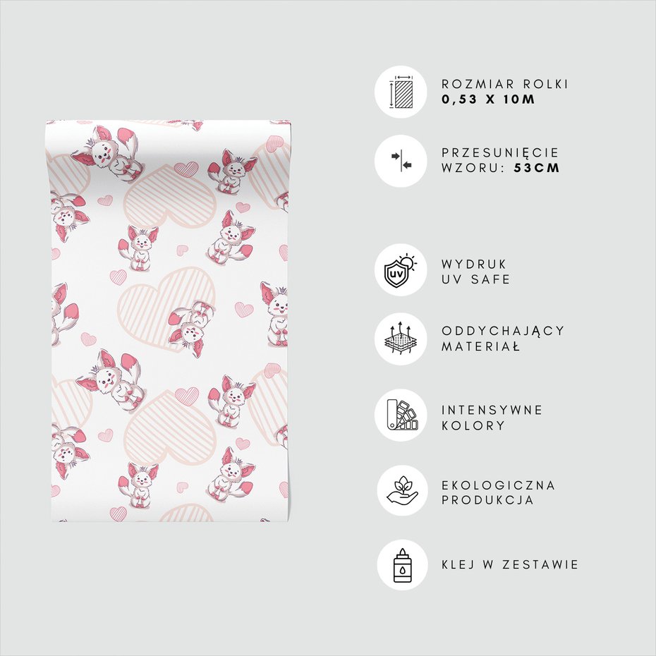 Tapeta - dziecięca, liski, serca