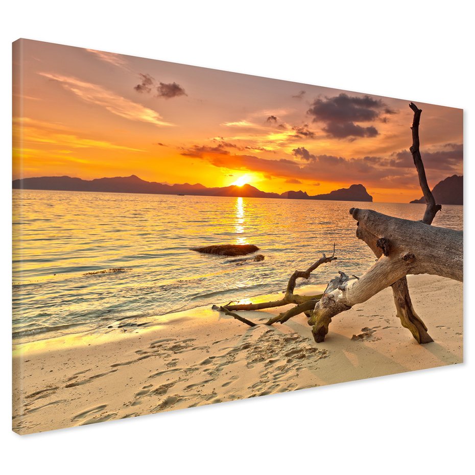 Obraz na płótnie - zachód słońca, plaża, morze