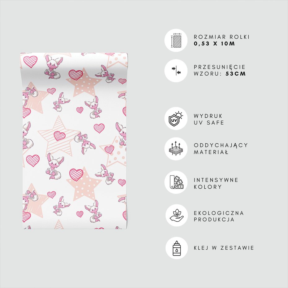 Tapeta - dziecięca, lis, gwiazda, serce