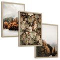 Zestaw obrazy w ramie, plakaty - jesień, las, liście - rama drewno