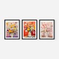 Zestaw obrazy w ramie, plakaty - kwiaty, wazon, bukiet - rama czarna