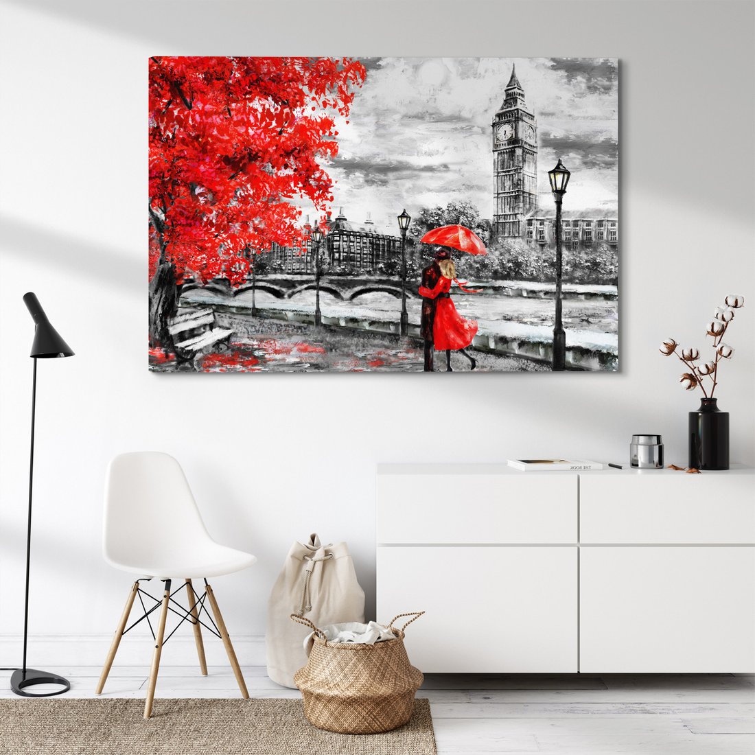 Obraz na płótnie - Londyn, Big Ben, drzewo