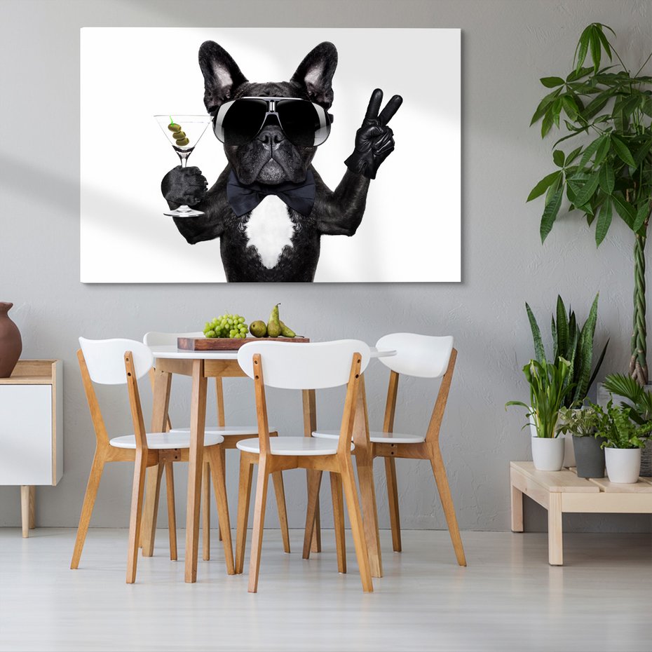 Obraz na płótnie - pies, martini, okulary