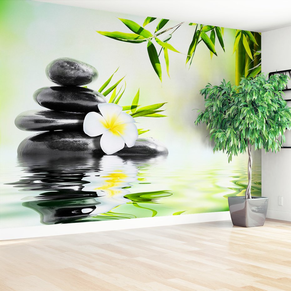 Fototapeta - kamienie, bambus, kwiat