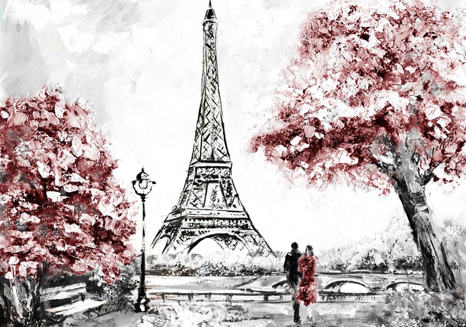 Fototapeta - Paryż, Wieża Eiffla, drzewa