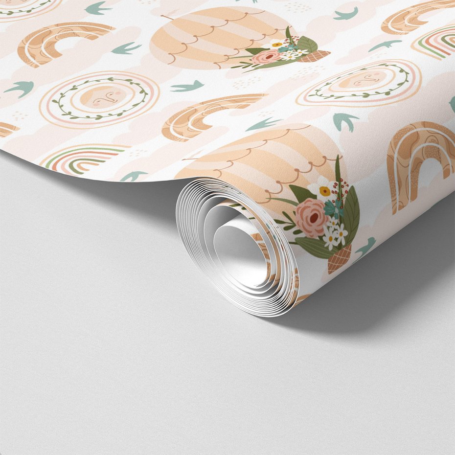 Tapeta - dziecięca, balony, tęcze, ptaki