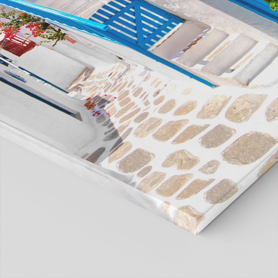 Obraz na płótnie - uliczka, kwiaty, biel