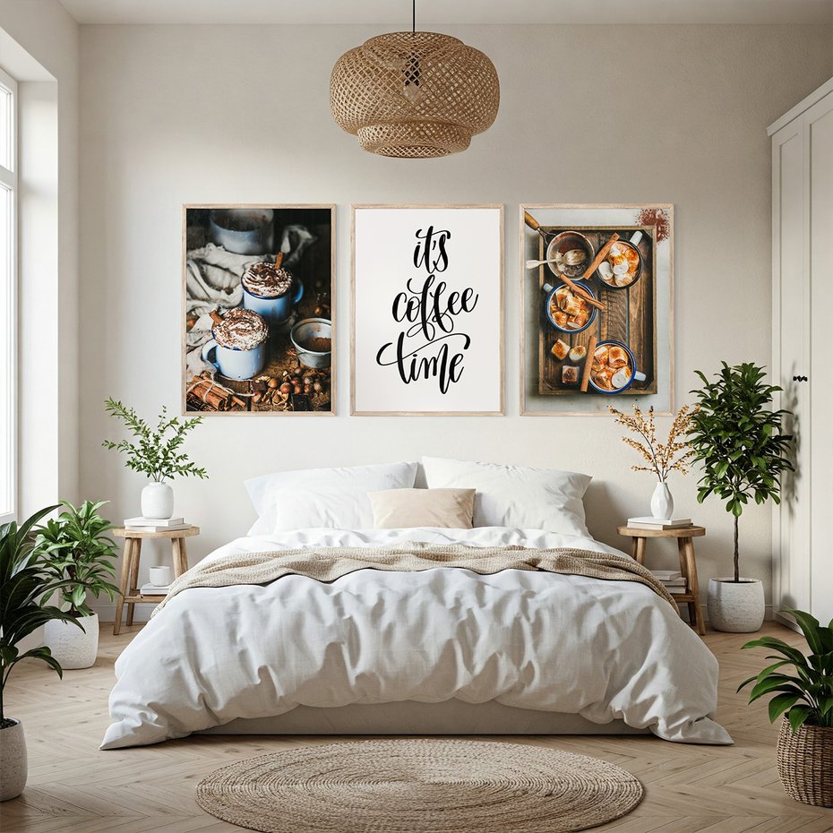 Zestaw obrazy w ramie, plakaty - kawa, kakao, napój - rama drewno