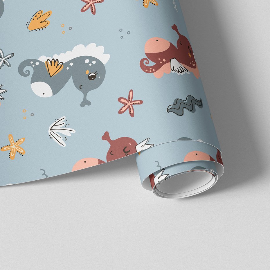 Tapeta - dziecięca, koniki morskie, gwiazdy, korony