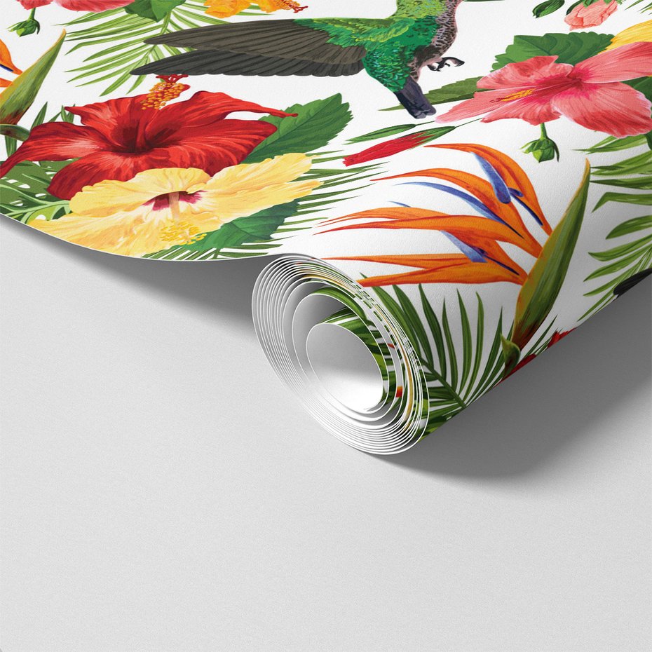 Tapeta - kwiaty, koliber, liście