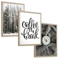 Zestaw obrazy w ramie, plakaty - zima, las, napój - rama drewno