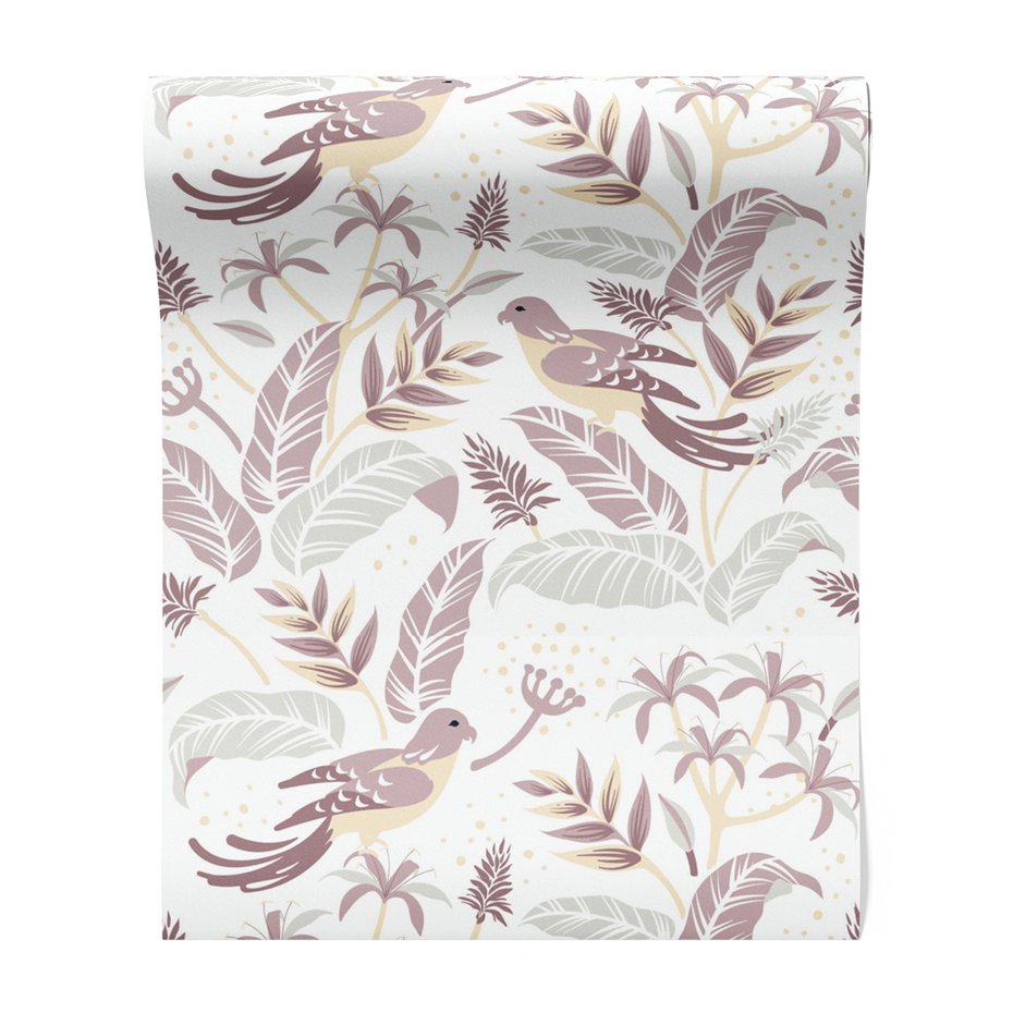 Tapeta - liście, ptaki, kwiaty