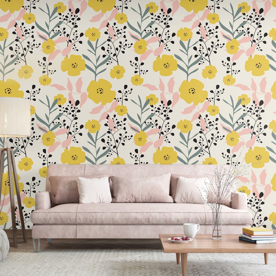 Tapeta - kwiaty, liście, gałązki