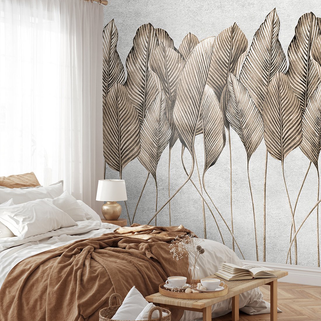 Fototapeta - beton, duże, liście